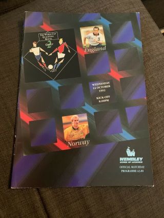 1992 England V Norway Soccer/football Programme Wc Qualifier