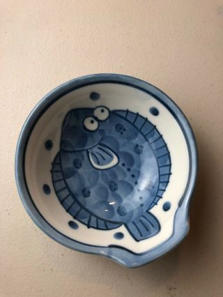 Vintage Japanese Pottery Flatfish Porcelain Dipping Sauce Bowl Appetizer Dish 3