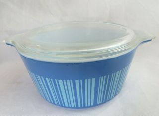 Vintage Pyrex Glass 1.  5 Qt Round Casserole Dish W/ Lid Blue Barcode 474 - B Usa