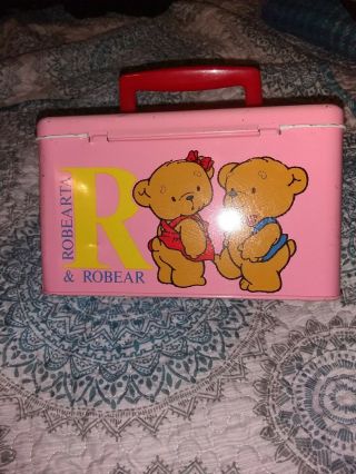 Vintage SANRIO 1985 ROBEARTA & ROBEAR Bears Metal TIN BOX Carrying Case 2