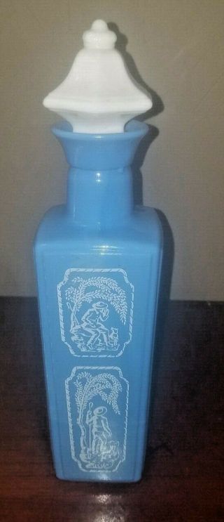Vintage 1965 Jim Beam Blue & White Milk Glass Whiskey Decanter Bottle