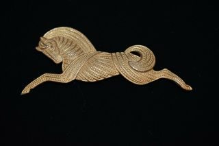 Vintage 1988 Art Deco Style Jj Leaping Horse Brooch In Matte Gold