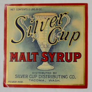 Silver Cup Malt Syrup Label Tacoma Wa For 2lb 8oz Bottle Or Can Vtg