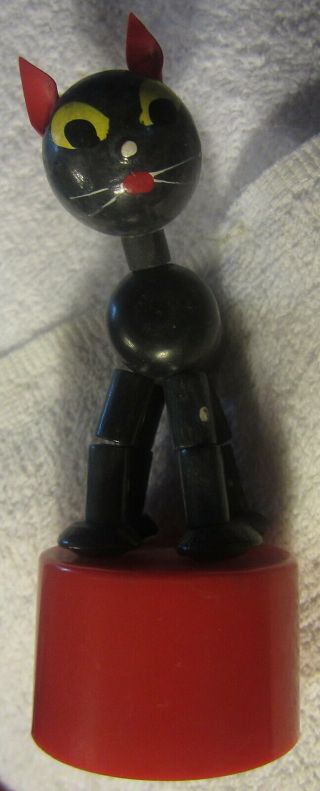 Vintage Black Cat Push Puppet Button Up Toy Thumb Collapsing Halloween,  Old,  Decor