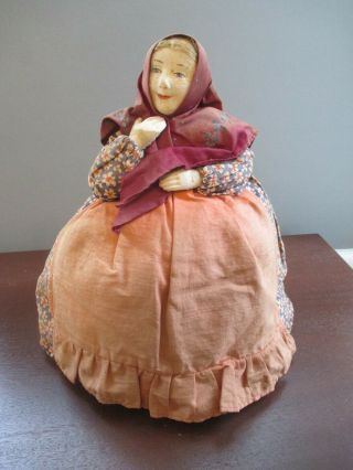 Vintage Russian Peasant Cloth Doll Tea Cozy - With Label Woman With Shawl