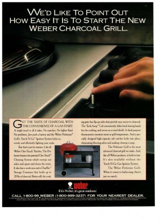 1992 Weber Red Charcoal Grill Easy Start Vintage Print Advertisement