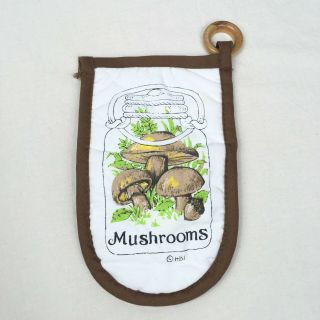 Vintage Mushroom Oven Mitt Glove Hot Pad Wooden Ring Mushrooms Pot Holder
