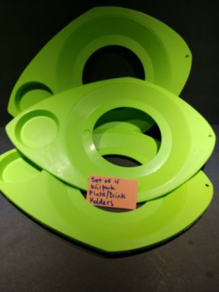 Set Of 4 Vintage Wilpak No.  1000 Lime,  Green Plastic Picnic Plate W/ Cup Holder
