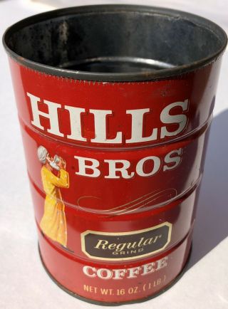 Hills Bros Vintage Coffee Tin Can Regular Grind One Pound Empty