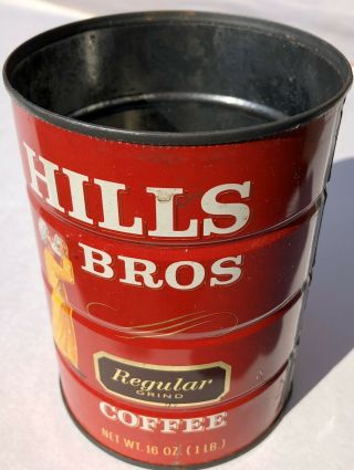 Hills Bros Vintage Coffee Tin Can Regular Grind One Pound Empty 3