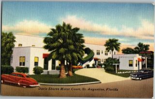Davis Shores Motor Court Motel St.  Augustine Fl Vintage Linen Postcard C20