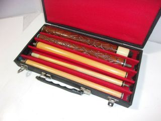 Vintage 5 Piece Pool Cue Stick With Design & Hard Carrying Case Billiards