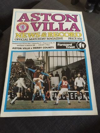 Aston Villa V Derby County 1980 Soccer/football Programme