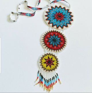 Vintage Native American Indian Beadwork Seed Bead Medallion Pendant Necklace