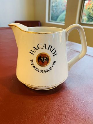 Vintage Bacardi Rum Pub Jug Pitcher White Gold Trim Arklow Made In Ireland