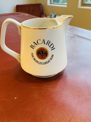 Vintage Bacardi Rum Pub Jug Pitcher White Gold Trim Arklow Made in Ireland 2