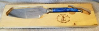 Vintage Laguiole France Cheese Knife Spreader Blue Marbled Handle Bee Emblem