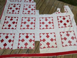 Vintage Primitive Red And White Cutter Quilt Large Piece
