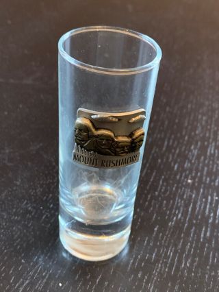 Mount Rushmore South Dakota Shot Glass With Pewter Silver/gold Carving Euc