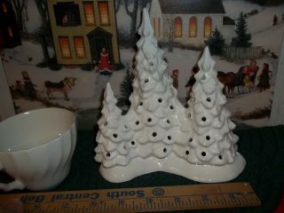 White Triple Ceramic Xmas Tree Lite Vtg Inspired Tree,  Light Cord No Tree Bulbs