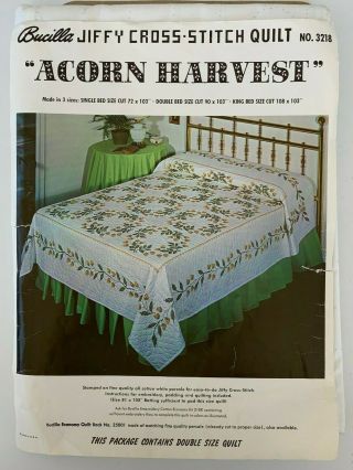 Vintage Bucilla Acorn Harvest Cross Stitch Quilt Stamped 3218 Double Bed Size