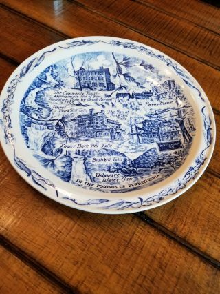 Vintage Vernon Kilns In The Poconos Of Pa Collectible Plate Blue And White