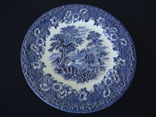 Vintage Blue & White China England Rural Village Scene Bread & Butter Plate Eit