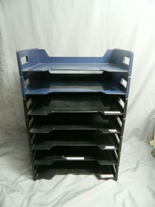 Set 7 Vtg Eldon Stackable Desk Trays Front Load Legal Letter 5 Black,  2 Blue