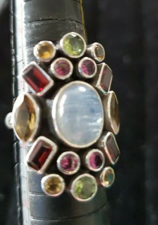 Vintage Nicky Butler Moonstone,  Citrine,  Garnet Multi Gemstone Ring,  Size 7.  5