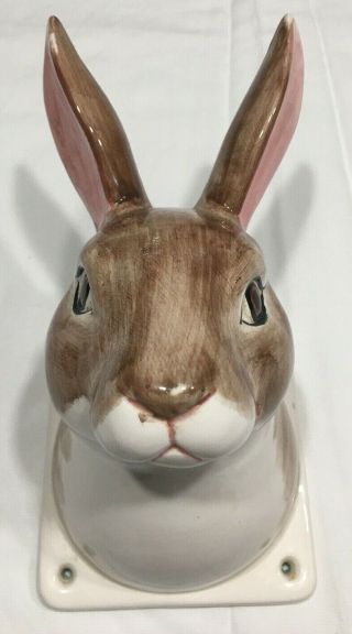 Vintage Japan Hand - Painted Ceramic Bunny Hare Rabbit Head Towel Wall Hanger