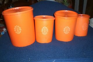 Set Of 4 Vintage Tupperware Orange Servalier Canisters W Lids