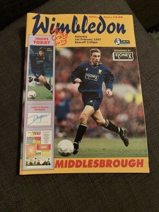 1997 Wimbledon V Middlesbrough Soccer/football Programme
