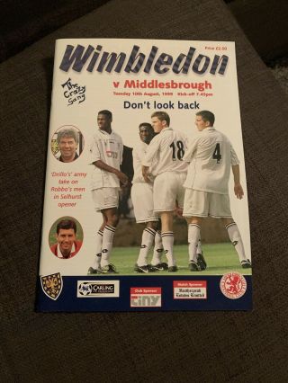 1999 Wimbledon V Middlesbrough Soccer/football Programme