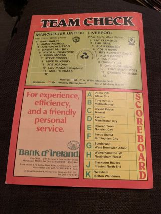 1980 Manchester United V Liverpool Football Programme 2