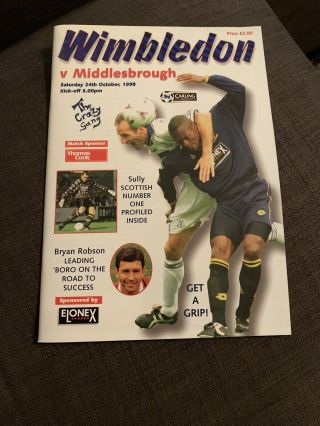 1998 Wimbledon V Middlesbrough Soccer/football Programme