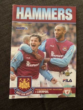 2001 West Ham United V Liverpool Football Programme