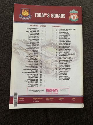 2001 West Ham United V Liverpool Football Programme 2