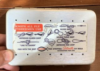 Vintage Aluminum Perrine 97 Fly Box With Assorted Flies