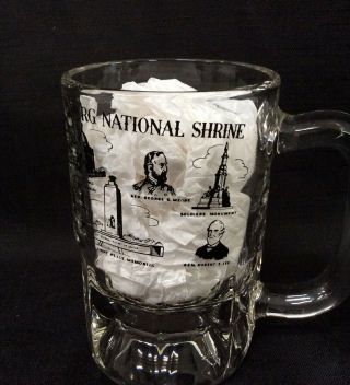 Vintage Libbey Clear Glass Gettysburg National Shrine Mug Embossed In Black