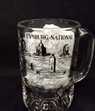 Vintage Libbey Clear Glass Gettysburg National Shrine Mug Embossed in Black 2