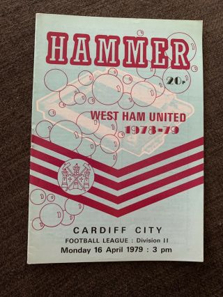 1979 West Ham United V Cardiff City Football Programme