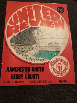 1971 Manchester United V Derby County Football Programme
