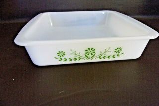 Vintage Glasbake White With Green Flowers Square Casserole Dish