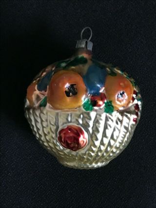 Vintage Christmas Tree Ornament,  Fruit Basket,  Painted,  Mid - Century