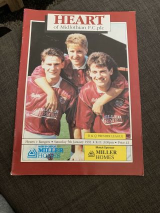 1991 Heart Of Midlothian V Glasgow Rangers Football Programme