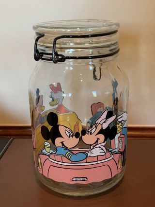 Vintage Disney Mickey Minnie Donald Anchor Hocking Glass Canister Cookie Jar