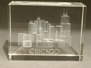 Chicago Illinois Skyline 3d Laser Etched Crystal Paperweight