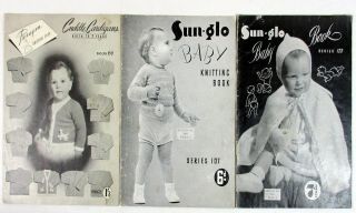 2 Vintage Sun - Glo Baby Knitting No107 & 123 Plus Paragon Cuddle Cardigans No.  66