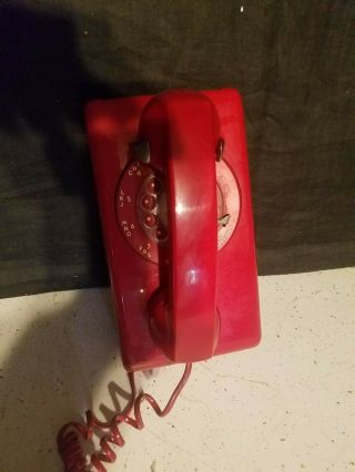 Vintage Mid Century Modern Cherry Red Rotary Dial Wall Telephone,