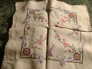 Vintage Hand Embroidered Floral Table Cloth.  1930/40.